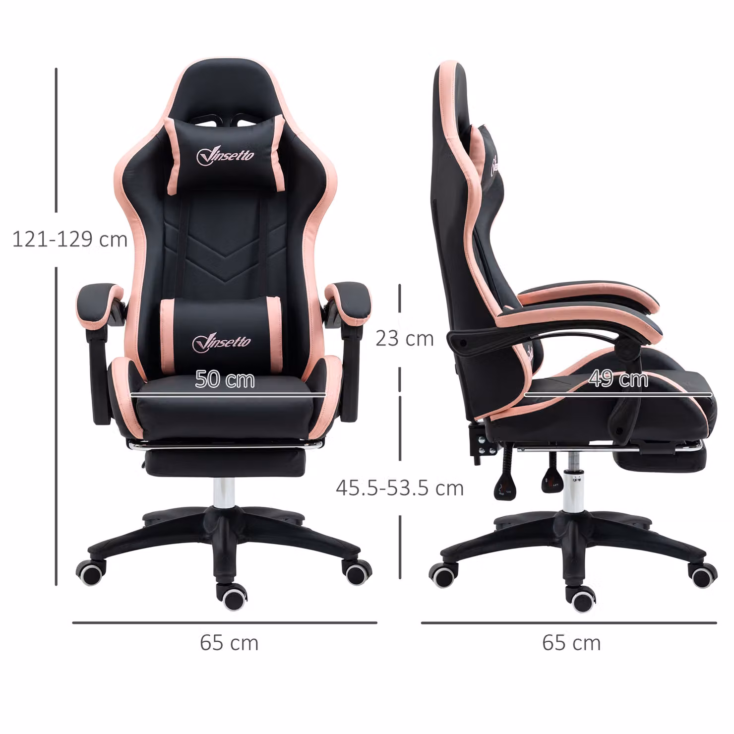 Vinsetto Gaming Chair in Black, Pink and White with Synthetic Leather, Headrest and Footrest – 3