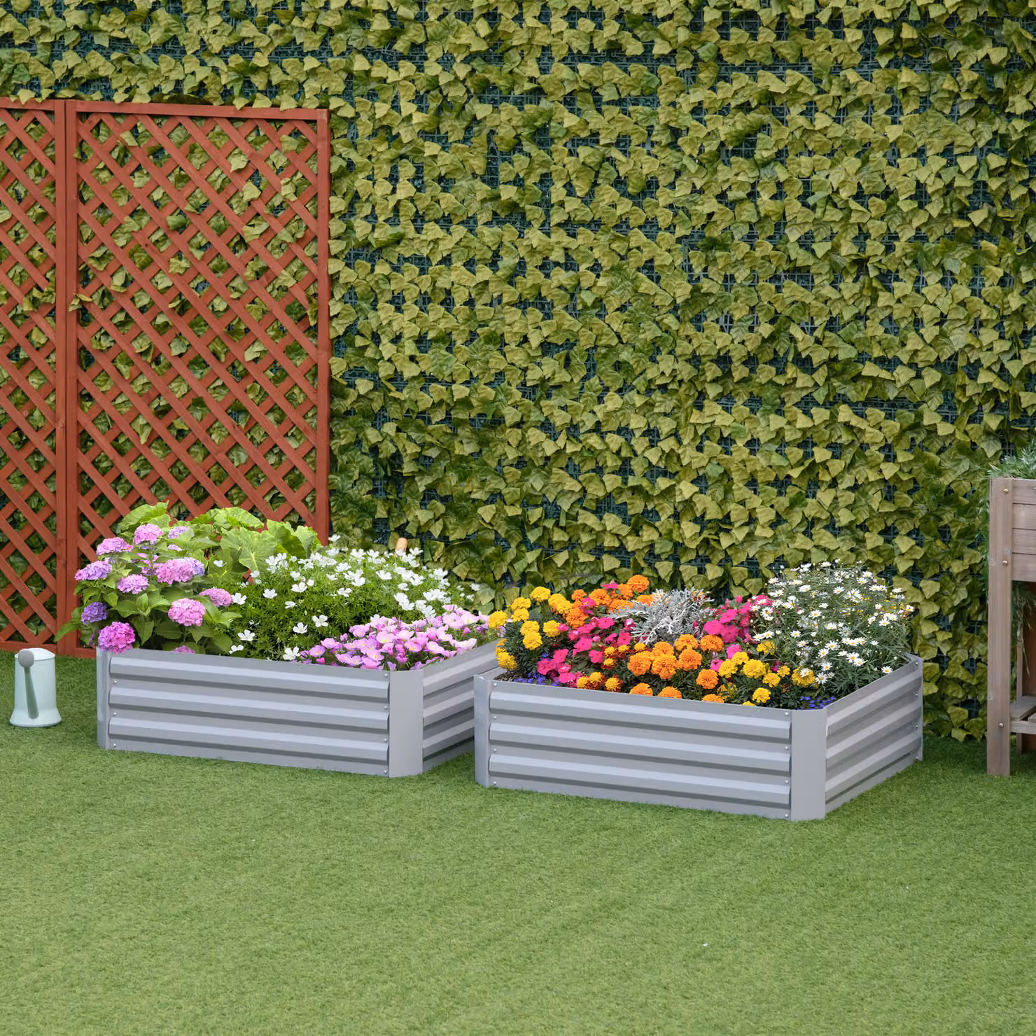 Outsunny Set of 2 Grey Raised Garden Beds with Galvanised Steel Frame, W/D/H: 100 x 100 x 30 cm – 2