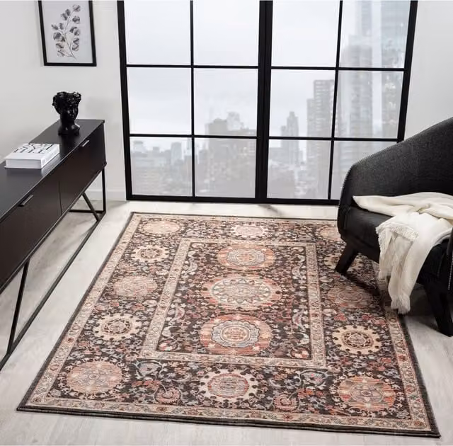 Underfoot Oriental Living Room Rug, Anthracite and Brown Multicolour, W: 230.0 cm, D: 160.0 cm