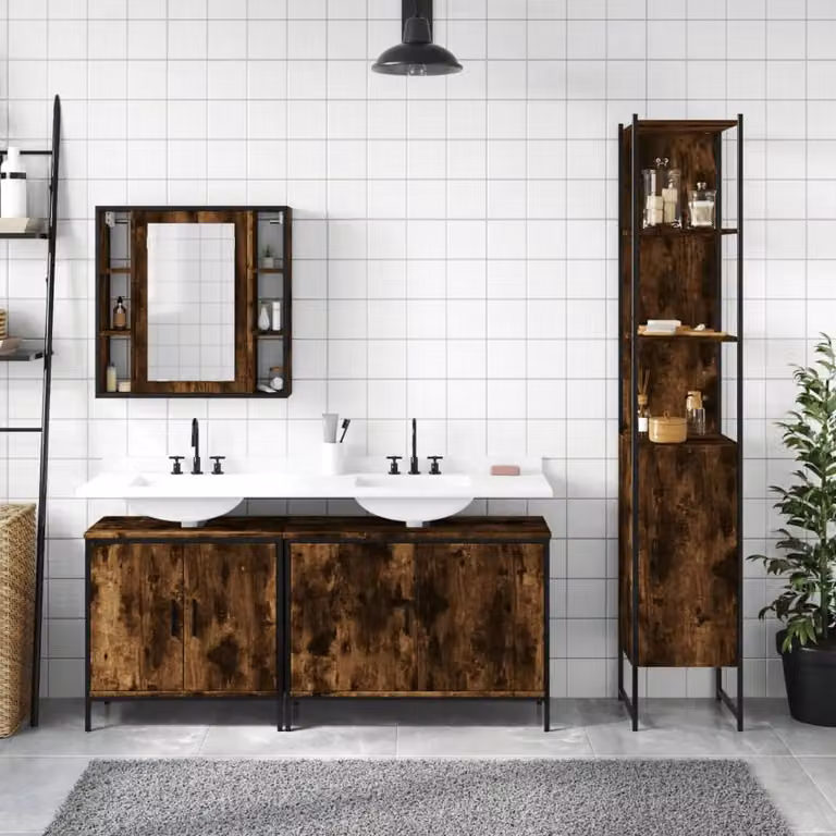 Berkfield Home 4 Piece Smoked Oak Bathroom Cabinet Set in Brown