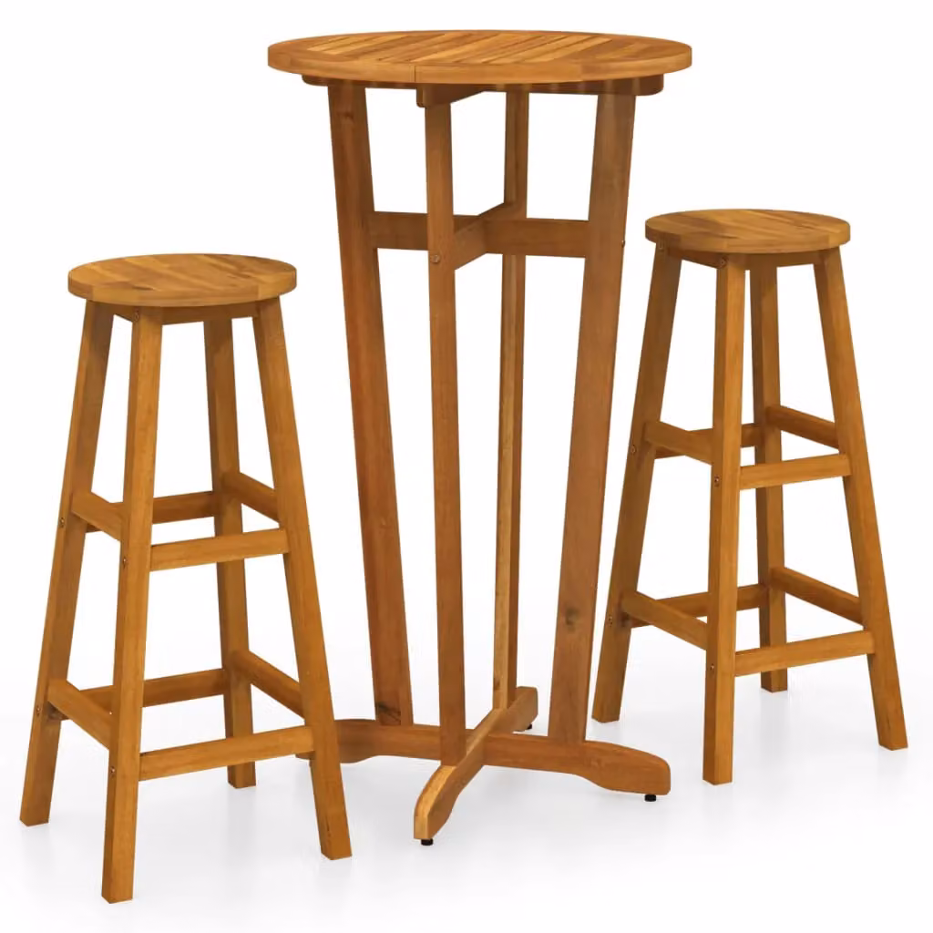 Berkfield Home 3 Piece Bar Set in Brown Solid Acacia Wood – 2