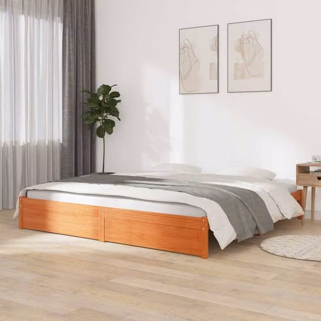 Berkfield Home Modern Waxed Brown Solid Pine Wood Bed Frame 200 x 200 cm – 1