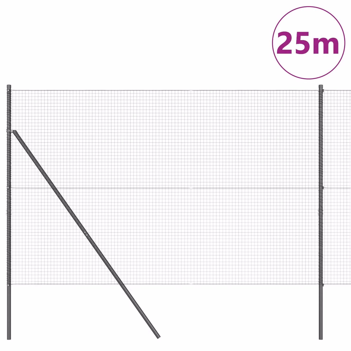 Berkfield Home Grey Galvanised Steel Welded Wire Fence with 13 Round Posts, W: 25 m, H: 1.5 m – 3