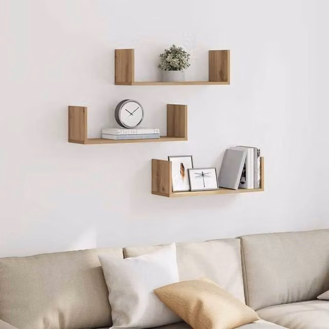 Berkfield Home Artisan Oak Wall Shelves, 3 Piece Set in Brown, W/D/H: 58 x 18 x 18 cm – 1