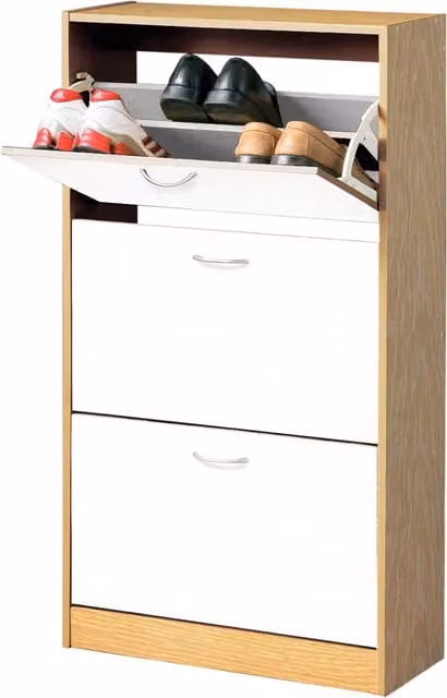Orsina 3 Drawer Shoe Cupboard in White and Oak Veneer, W/D/H: 63 x 24 x 118 cm – 1