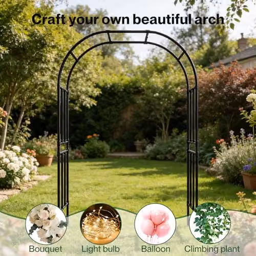 Lambu Black Metal Garden Arch Trellis for Climbing Plants, Height: 240 cm, Width: 150 cm, Depth: 40 cm – 9