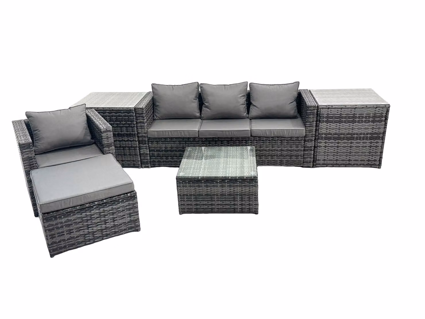 Fimous 5 Seater Patio Lounge Sofa Set with Ottoman in Dark Grey – 2