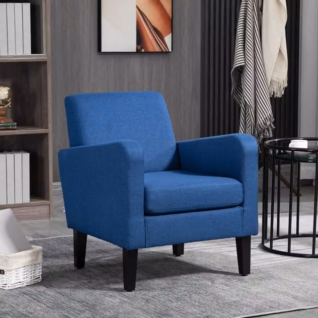HOMCOM Modern Curved Armchair with Fabric Upholstery and Wood Legs in Blue