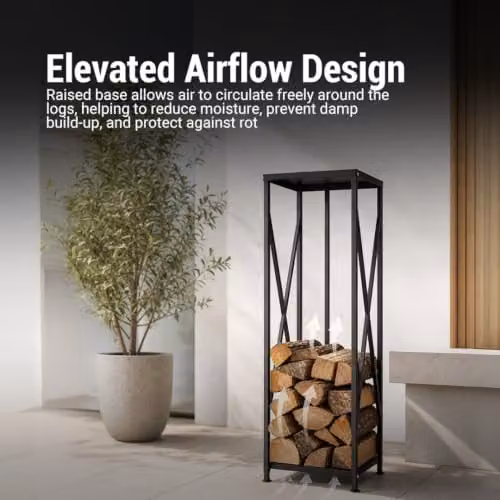 Gr8 Garden Black Metal Steel Firewood Rack Log Storage Holder W/D/H: 111.5 x 34.0 x 34.0 cm – 3