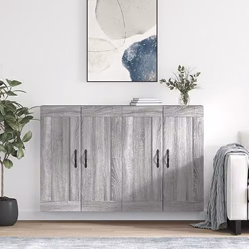 vidaXL Set of 2 Wall Mounted Cabinets in Grey and Black Modern MDF with Hinged Doors – 1