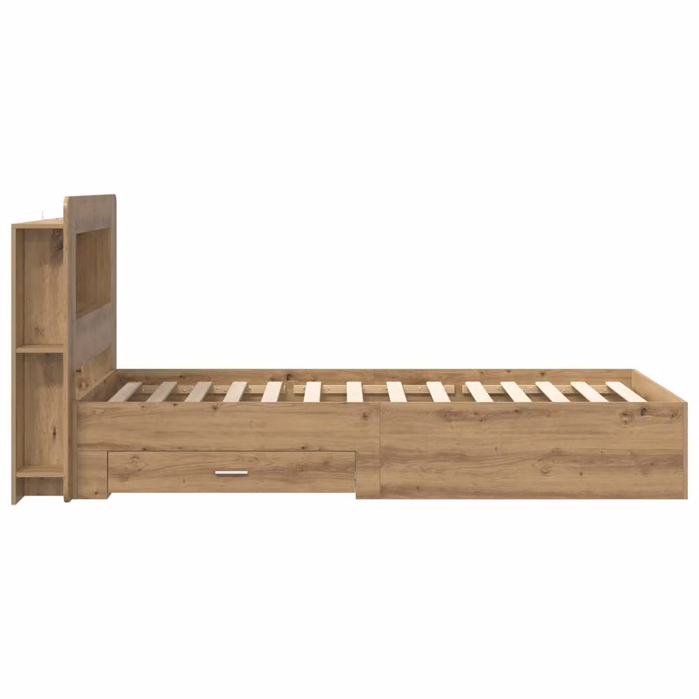 Berkfield Home Artisan Oak Bed Frame with Storage Drawers in Brown, W/D/H: 80 x 200 cm – 2