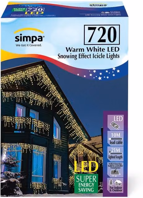 Simpa 720 LED Multi-Action Icicle Lights in Yellow for Indoor and Outdoor Use