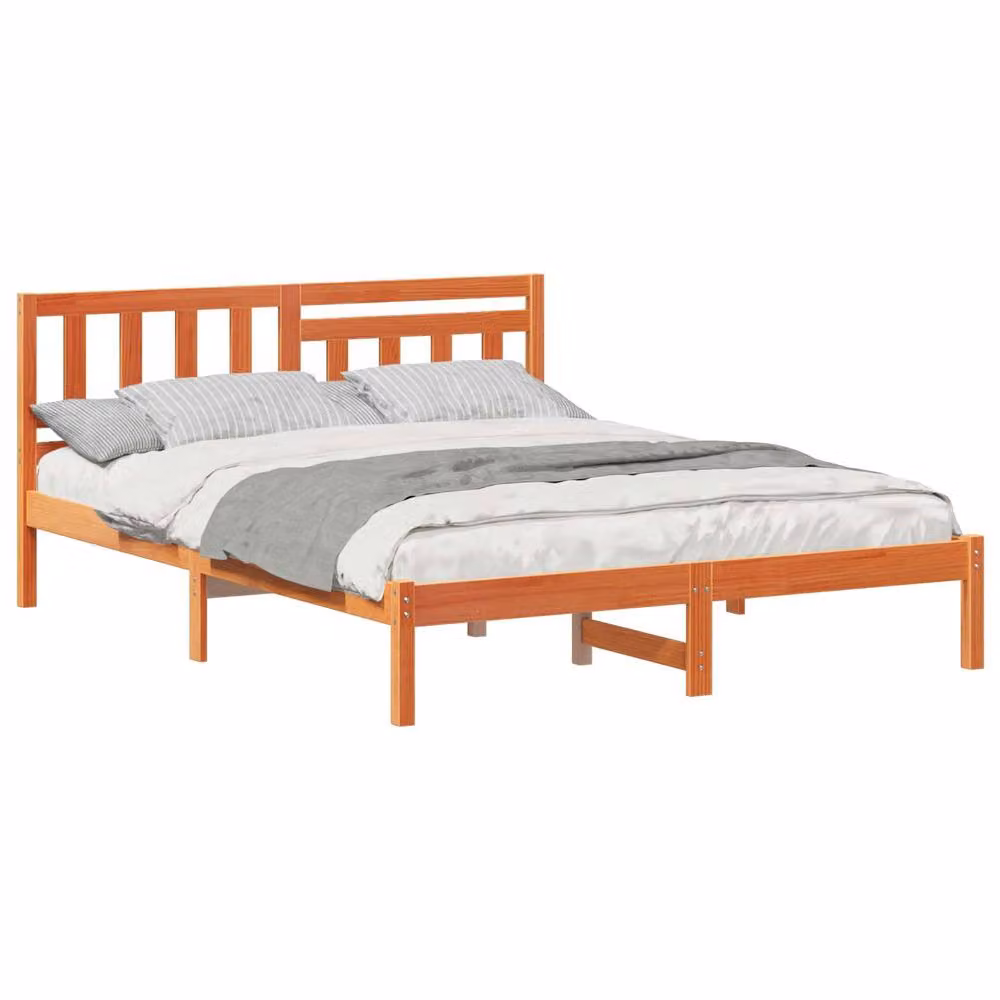 Berkfield Home Solid Pine Wood Bed Frame with Headboard in Wax Brown, W/D/H: 150 x 200 cm – 2