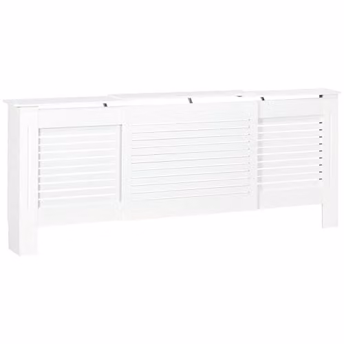 HOMCOM Extendable MDF Radiator Cover Cabinet with Slatted Design in White, W/D/H: 139-208.5 x 20.5 x 82.5 cm – 1
