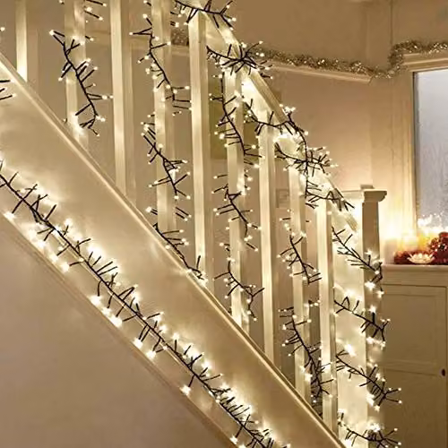 Shatchi 960 LED Christmas Tree Cluster Lights with Cool White LEDs, Green Cable, Timer and 8 Light Modes – 7