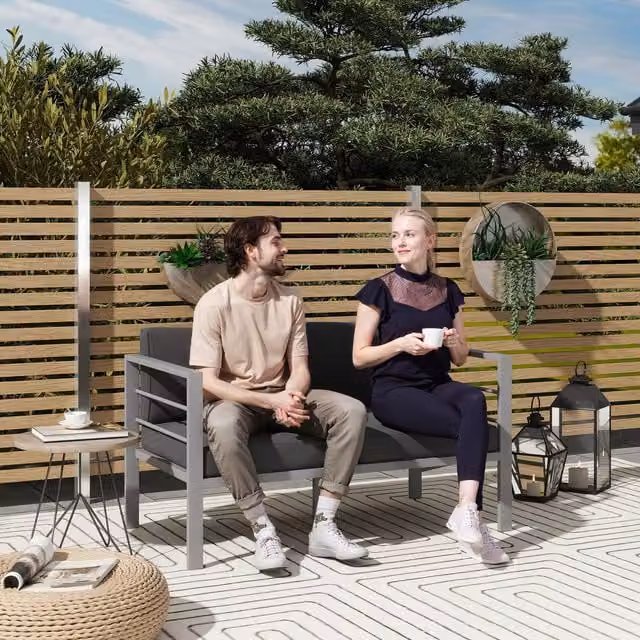 Outsunny 2 Seater Modern Garden Sofa with Removable Cushions in Grey