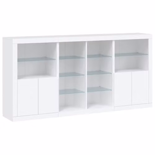 vidaXL Modern White MDF Sideboard with Integrated LED Lights W: 202 cm, D: 37 cm, H: 100 cm