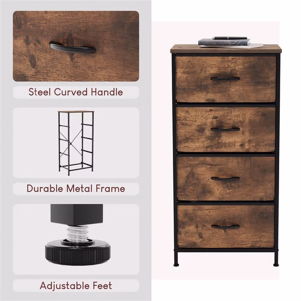 FORGEVIO Modern 4 Drawer Fabric Chest in Rustic Brown – 2