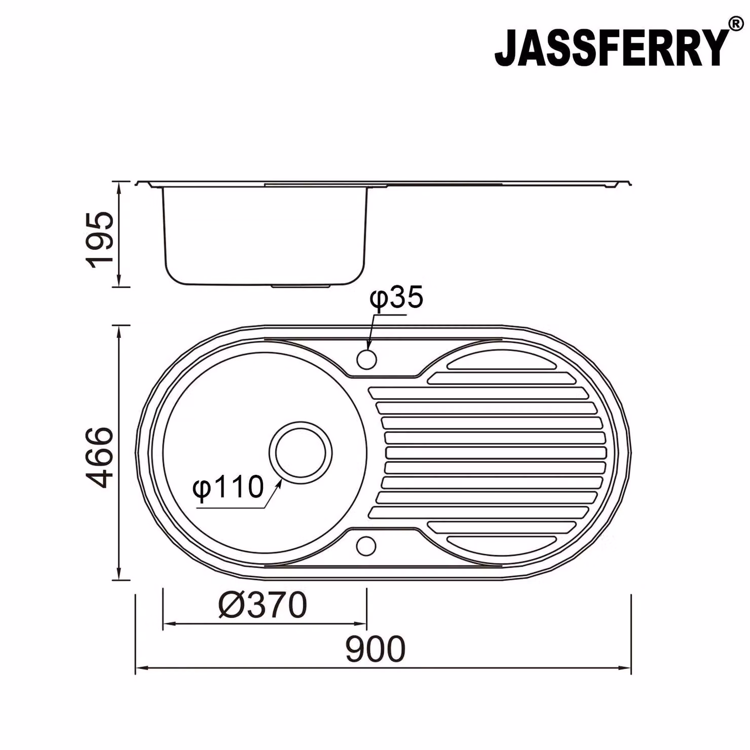 JASSFERRY Reversible Inset Round Stainless Steel Kitchen Sink in Silver – 2