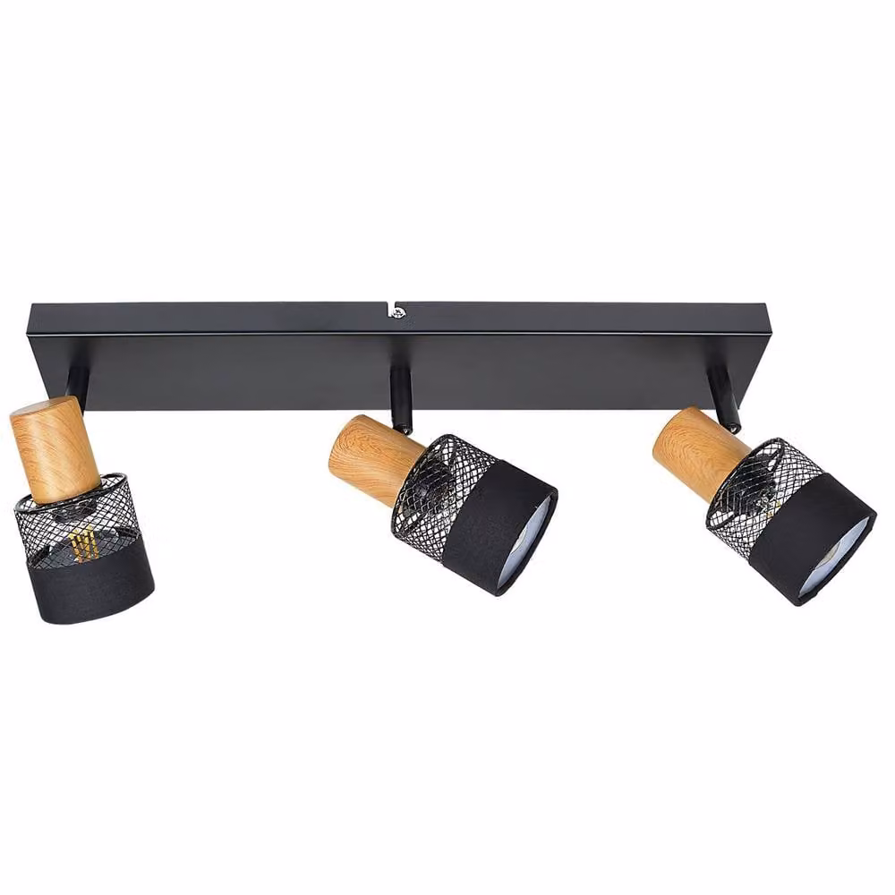 Netlighting Coletta Ceiling Spotlight Bar in Black and Wood with 3 x E14 Sockets – 2