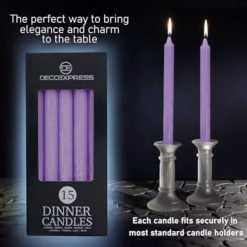 Deco Express Set of 15 Unscented Dripless Tapered Candles in Purple – 3
