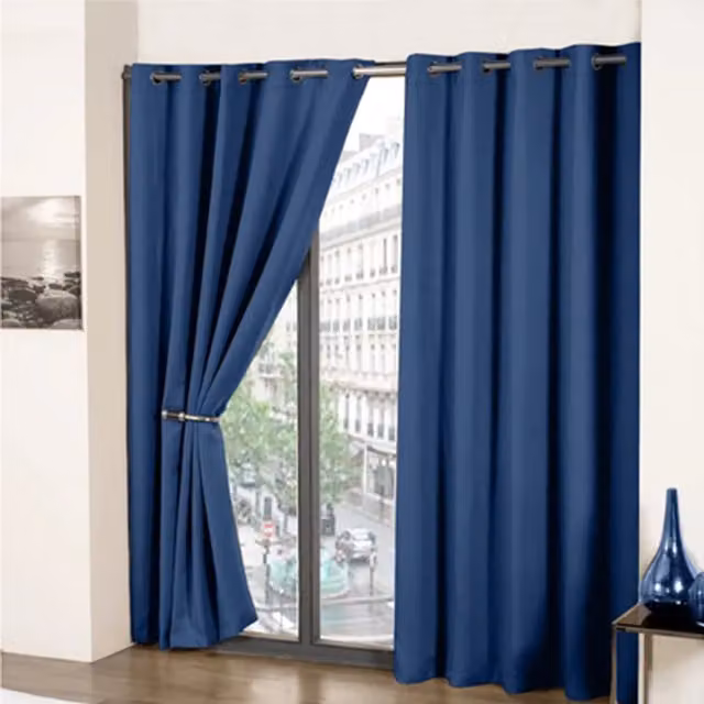 New Edge Blinds Essential Woven Thermal Blackout Eyelet Curtains in Blue, W: 116 cm, H: 183 cm
