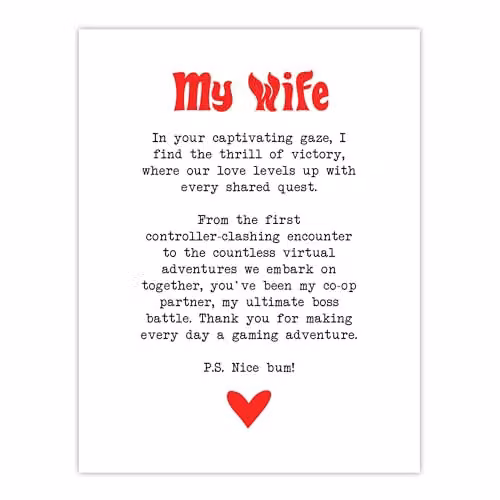 Artery8 Love Poem Gamer Nerd Wife Romantic Poetry Wall Art Poster Print on Thick White Paper, W: 45.7 cm, H: 61.0 cm