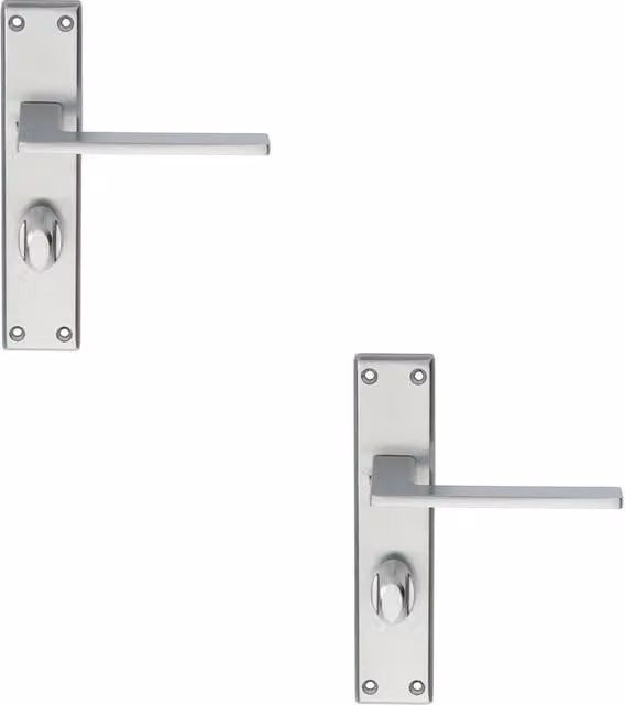 Loops 2x Flat Straight Lever Bathroom Backplate Handles in Satin Chrome, W: 180 mm x H: 40 mm