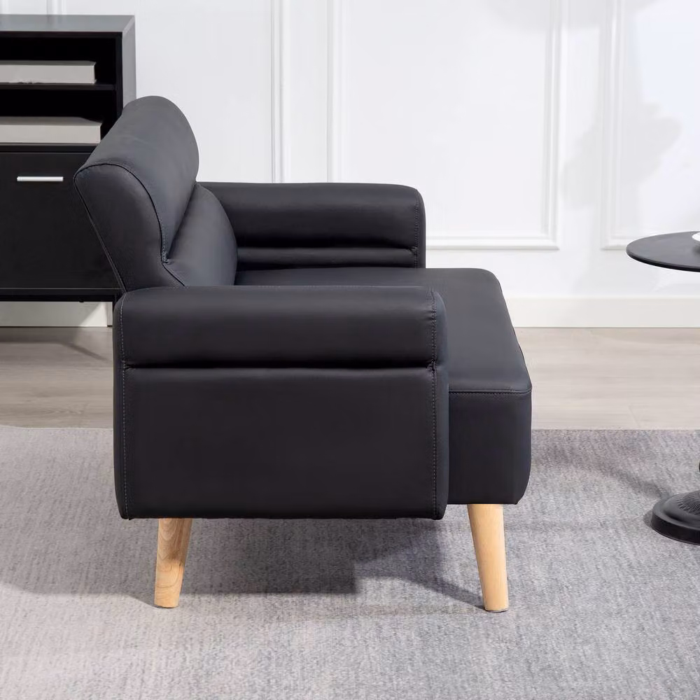 STILVORA 2 Seater Modern Sofa in Black Synthetic Leather – 4