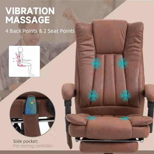 Vinsetto Brown Microfibre Executive Office Chair with Massage and Heat, H 120 x W 70 x D 70 cm – 5