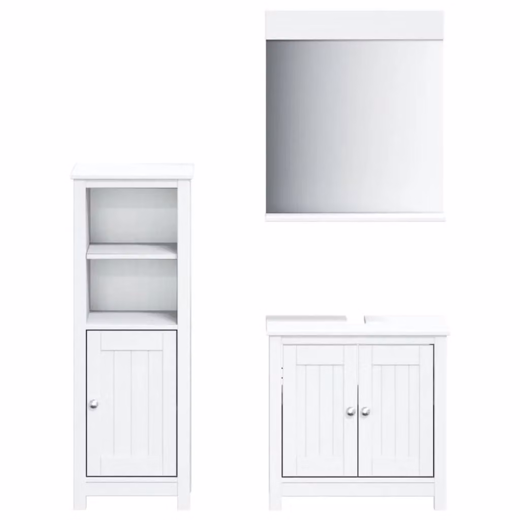 Berkfield Home BERG 3 Piece White Solid Pine Bathroom Furniture Set with Vanity Unit and Mirror Cabinet – 2