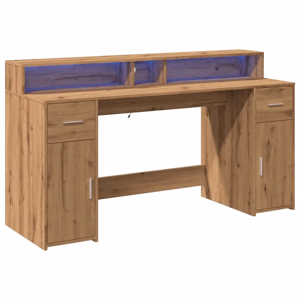 Berkfield Modern Gaming Desk with LED Lights in Artisan Oak Brown, W/D/H: 160 x 55 x 91 cm – 3