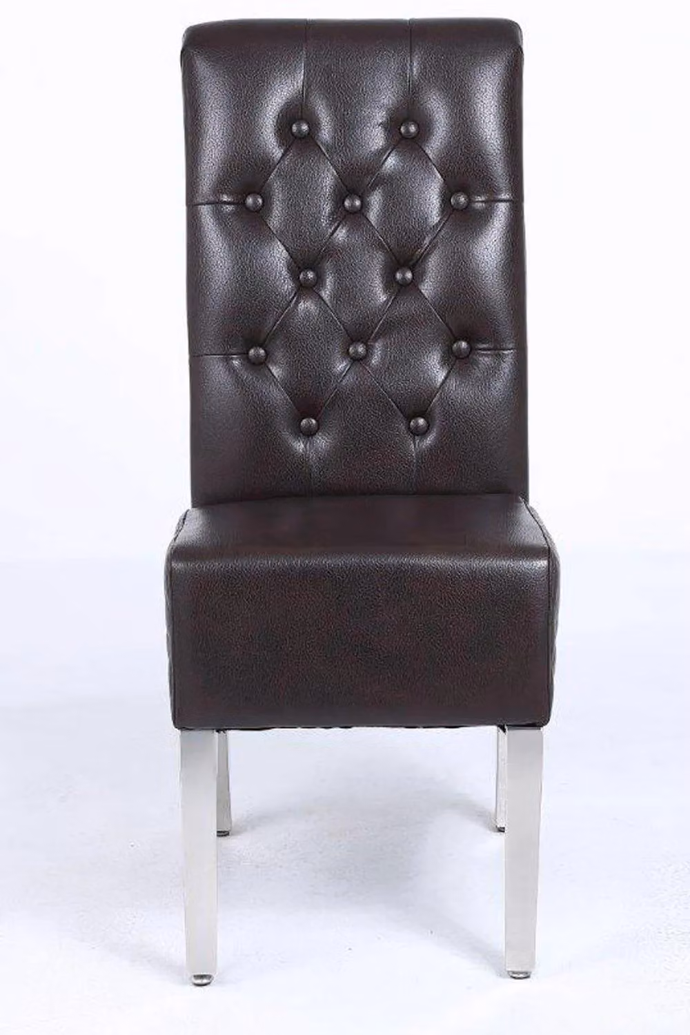 Modernique Aire High Back Dining Chairs, Set of 2, Brown Leather with Chrome Legs – 2