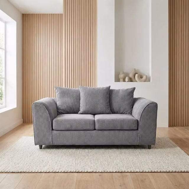 Abakus Direct Jumbo Grid 2 Seater Modern Fabric Sofa with Scatter Cushions in Grey, W/D/H: 160 x 89 x 80 cm – 1