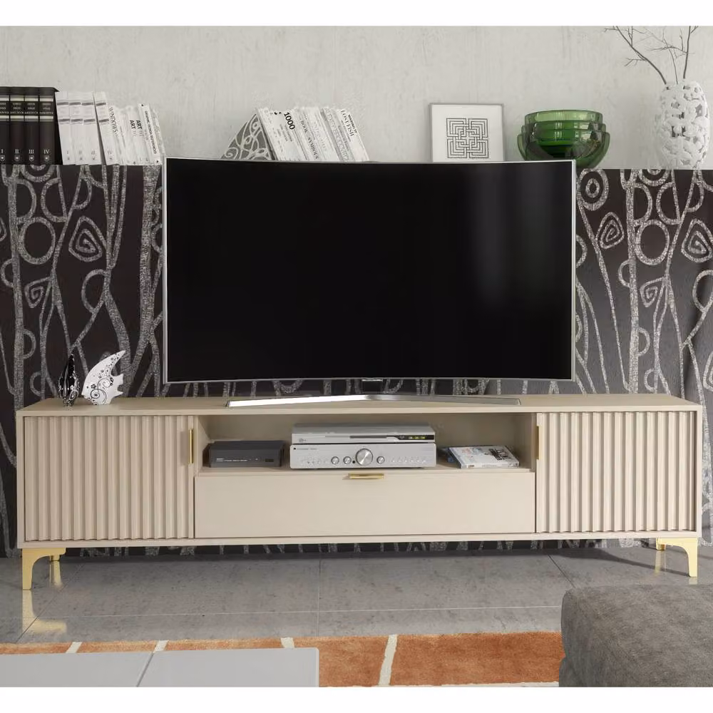 Mex Furniture LTD Tide Crest TV Unit in Cashmere Warm Beige and Gold – 3
