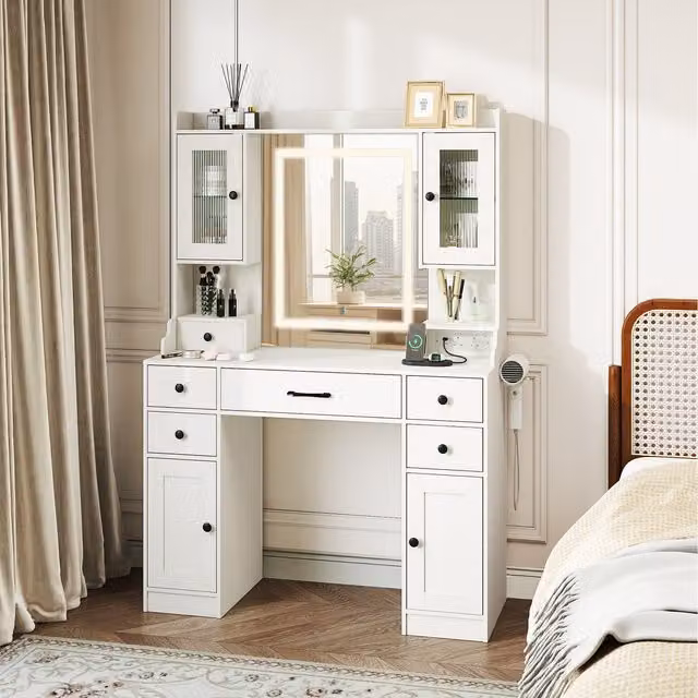 Costway Modern Dressing Table in White