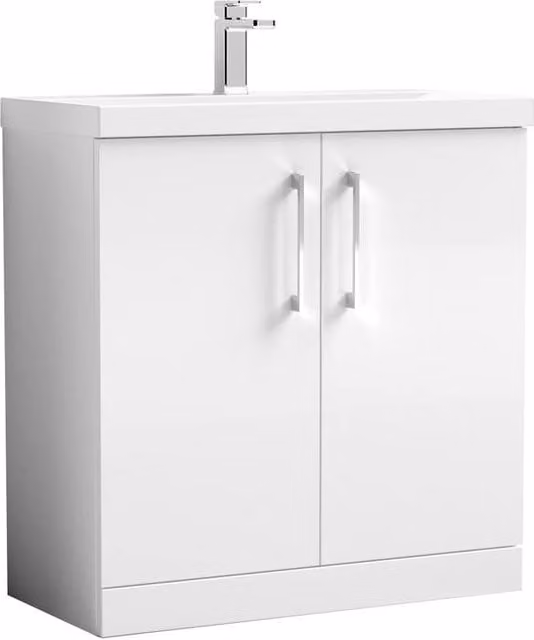 Balterley Modern Gloss White Floor Standing Bathroom Vanity Unit with 2 Soft-Close Doors and Mid-Edge Basin W/D/H: 80 x 39 x 84 cm – 1