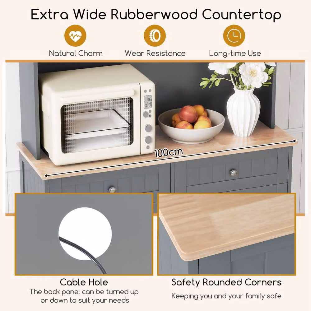 Costway Double Tilt Out Trash Cabinet with Hutch Kitchen Pantry Storage Cabinet in Grey – 7