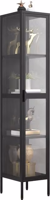 VCM Floka XL Steel and Glass Showcase in Black – 1