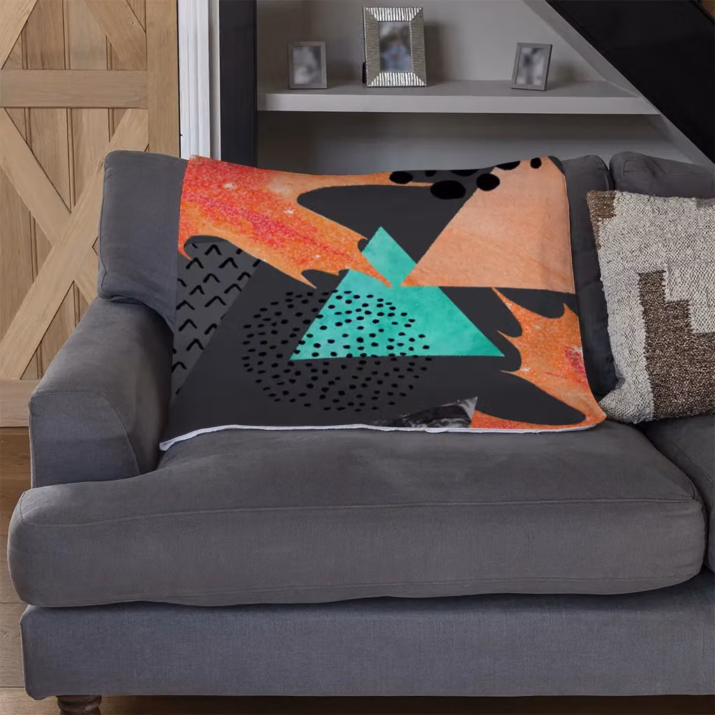 Benjamin Tate Design Maple Leaf Geometrics Fleece Blanket in Red, Beige and Multicolour, W/D/H: 120 x 150 cm – 3