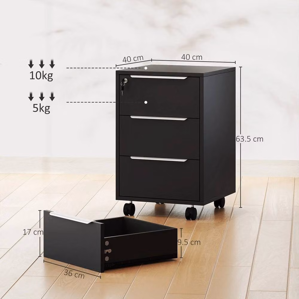 NESTLUNE Modern 3-Drawer Locking Mobile Filing Cabinet in Black – 2