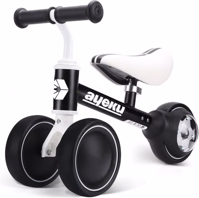 AyeKu Baby Toddler Balance Bike with Flashing Light Wheels and Football Design, Black