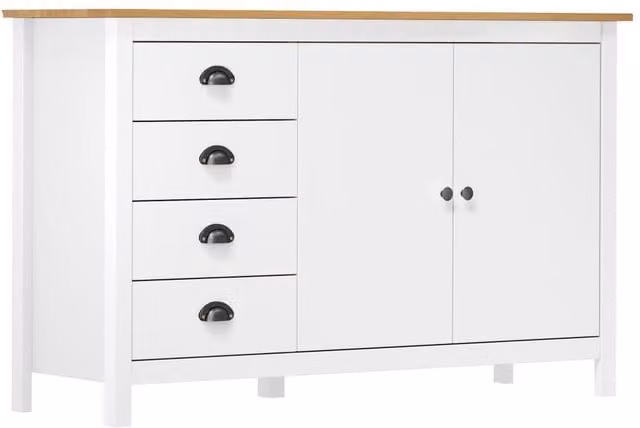 Berkfield Home Hill Sideboard in White Solid Pine Wood, W/D/H: 130 x 40 x 80 cm