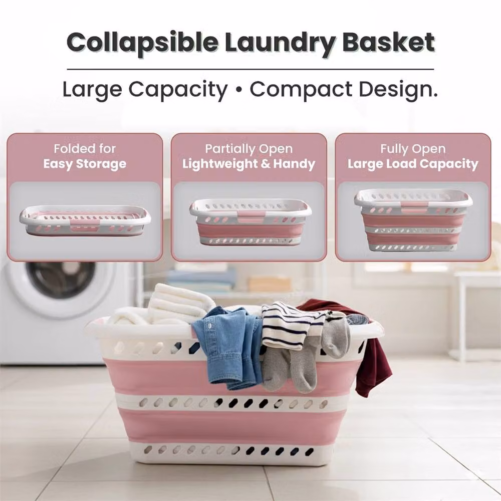 Nordara Pink Collapsible 42L Laundry Basket with Handles – 3