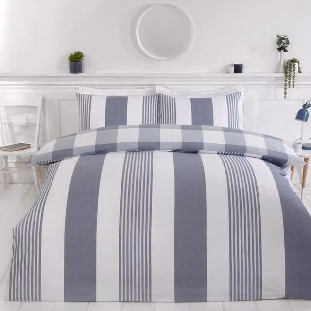 Rapport Blue Striped Reversible Cotton Polyester Duvet Cover Set, W/D/H: 90 x 200 cm