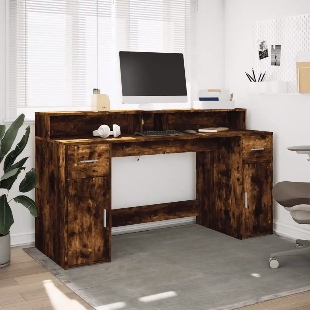 Berkfield Home Gaming Desk with LED Lights in Smoked Oak Brown, W/D/H: 160 x 55 x 91 cm – 4