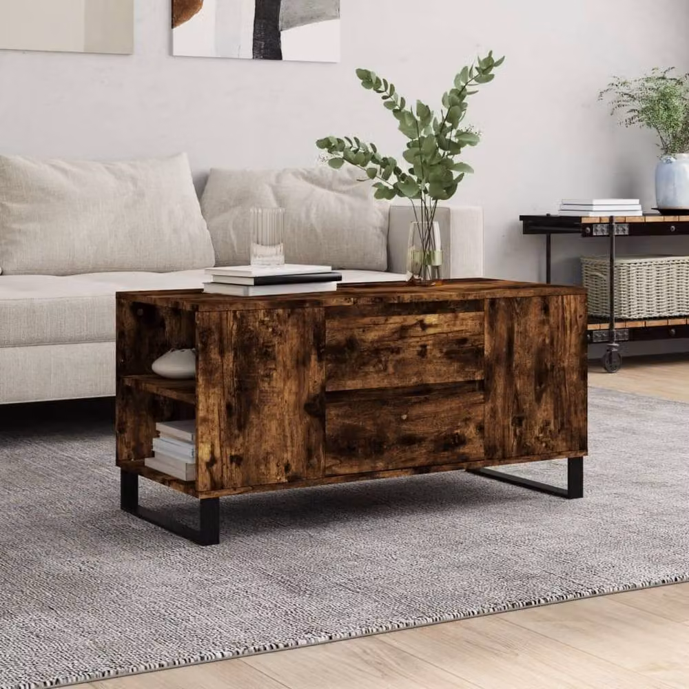 Berkfield Home Modern Rectangular Coffee Table in Smoked Oak Brown, W/D/H: 102 x 44.5 x 50 cm – 2