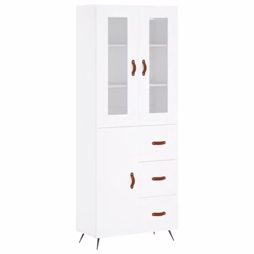 vidaXL Modern White Highboard with Doors and Drawers, W/D/H: 69.5 x 34 x 180 cm – 1