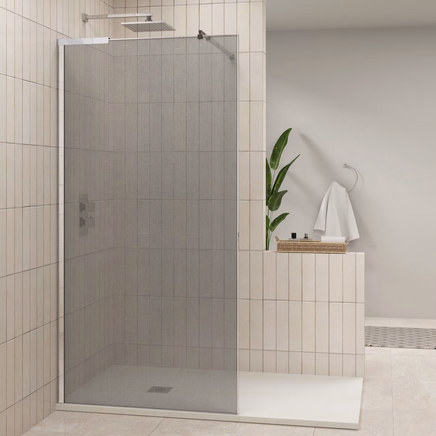Regal Walk In Wet Room Shower Screen with Silver Mesh Patterned 10mm Glass and Stainless Steel, W: 70 cm, H: 195 cm