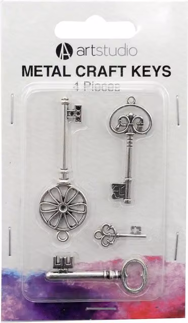 Art Studio Silver Metal Craft Keys, Pack of 4